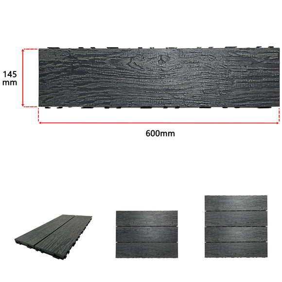 60x DIY WATSUN 3rd Gen WPC [Wooden Plastic Composite] Interlocking Decking Tiles Garden Flooring Pattern Woodgrain Dark Brown Colour Super Embossing Woodgrain