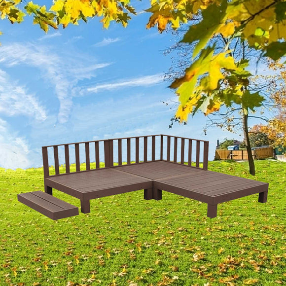 7pcs Set DIY WPC [Wooden Plastic Composite] Multi Functional Deck Inc(3xBench/Table+3xFence+1xStep) Brown Colour