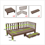 6pcs Set DIY WPC [Wooden Plastic Composite] Multi Functional Deck Inc(2xBench/Table+3xFence+1xStep) Brown Colour