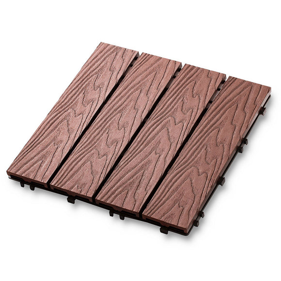 100x DIY WATSUN 3rd Gen WPC [Wooden Plastic Composite] Interlocking Decking Tiles Garden Flooring Pattern Woodgrain Red-Brown Colour Super Embossing Woodgrain